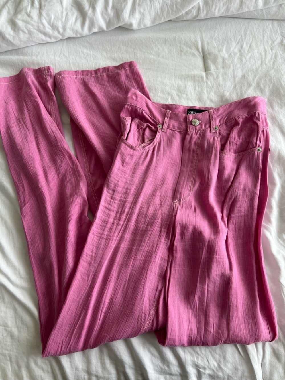 Zara Hot Pink High-Waist Wide Leg Pants